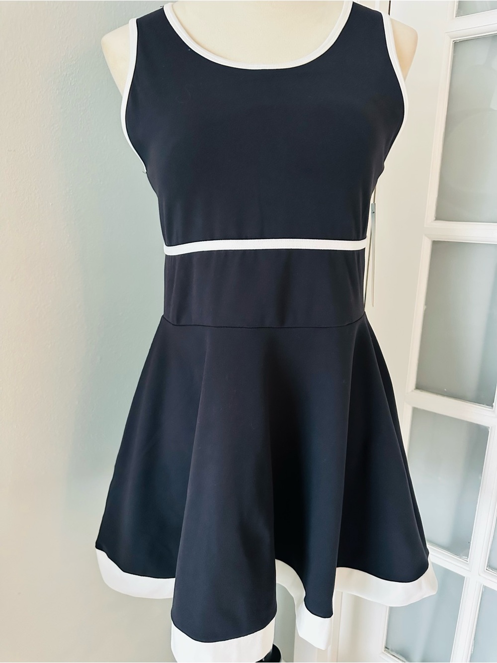 Nicole Miller Black Dress with White Trim Fit-and-Flare